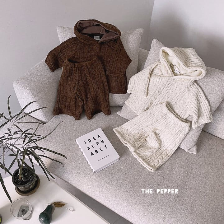 THE PEPPER - Korean Children Fashion - #Kfashion4kids - Twist Knit Hoody Top Bottom Set