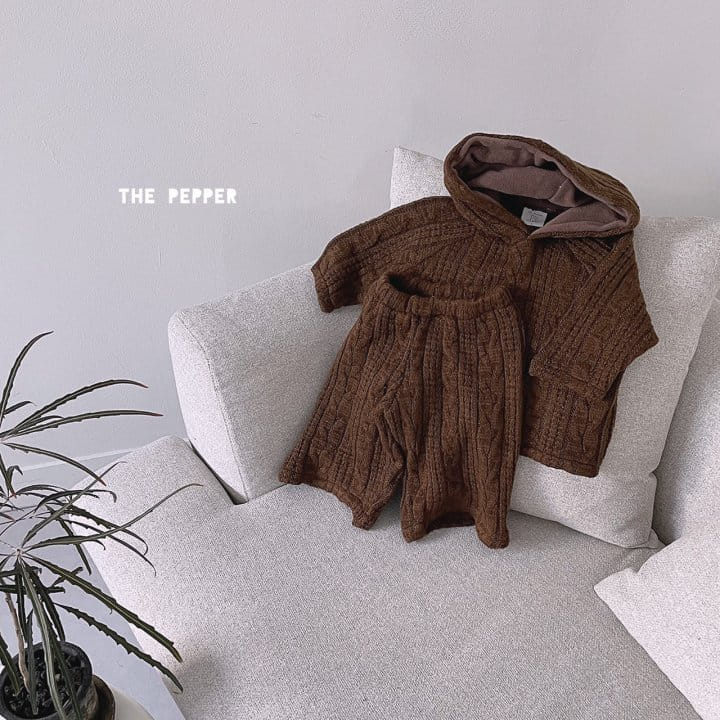 THE PEPPER - Korean Children Fashion - #Kfashion4kids - Twist Knit Hoody Top Bottom Set - 10