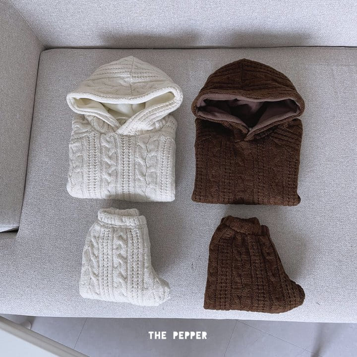 THE PEPPER - Korean Children Fashion - #Kfashion4kids - Twist Knit Hoody Top Bottom Set - 12