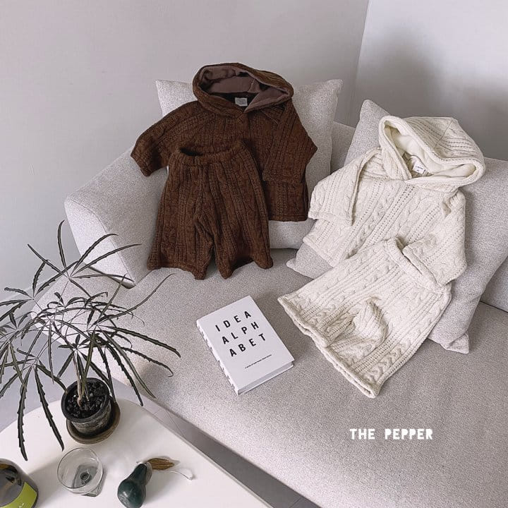THE PEPPER - Korean Children Fashion - #Kfashion4kids - Twist Knit Hoody Top Bottom Set - 2