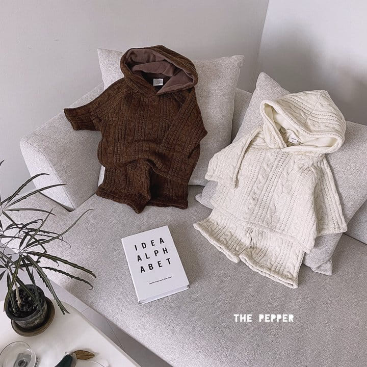 THE PEPPER - Korean Children Fashion - #Kfashion4kids - Twist Knit Hoody Top Bottom Set - 3