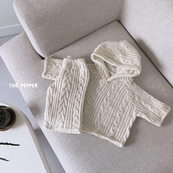 THE PEPPER - Korean Children Fashion - #Kfashion4kids - Twist Knit Hoody Top Bottom Set - 6