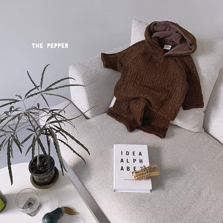 THE PEPPER - Korean Children Fashion - #Kfashion4kids - Twist Knit Hoody Top Bottom Set - 8