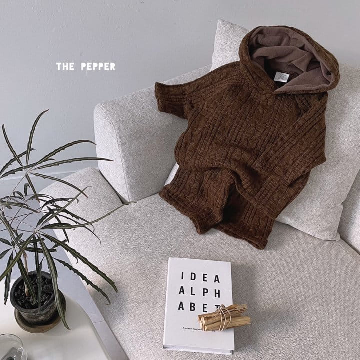 THE PEPPER - Korean Children Fashion - #Kfashion4kids - Twist Knit Hoody Top Bottom Set - 9
