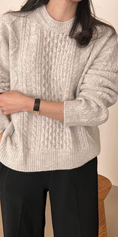 BOWEN - Korean Children Fashion - #Kfashion4kids - Whole Gament Cable Knit - 8