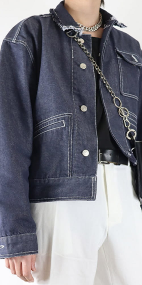 EARN - Korean Children Fashion - #Kfashion4kids - Unbalance Crop Denim Jacket - 5
