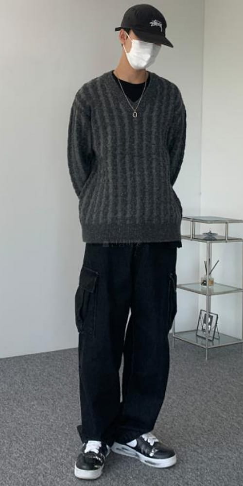 EARN - Korean Children Fashion - #Kfashion4kids - Black Denim Washing Cargo Jeans