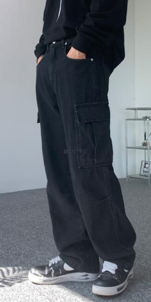 EARN - Korean Children Fashion - #Kfashion4kids - Black Denim Washing Cargo Jeans - 3