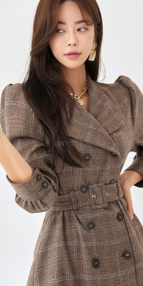 GRATIA - Korean Children Fashion - #Kfashion4kids - Vin Check Long Coat One-piece - 2