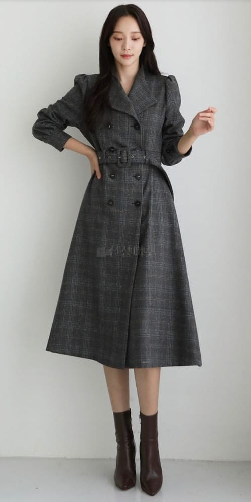 GRATIA - Korean Children Fashion - #Kfashion4kids - Vin Check Long Coat One-piece - 3