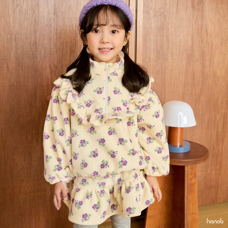 HANAB - Korean Children Fashion - #Kfashion4kids - Flower Fleece Top Bottom Set - 2