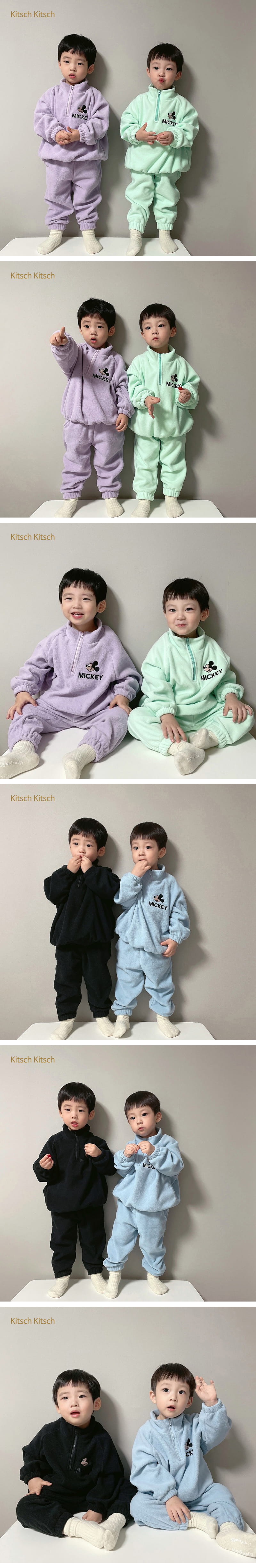 KITSCH KITSCH - Korean Children Fashion - #Kfashion4kids - Let's Go Mickey Half Neck Top Bottom Set - 4
