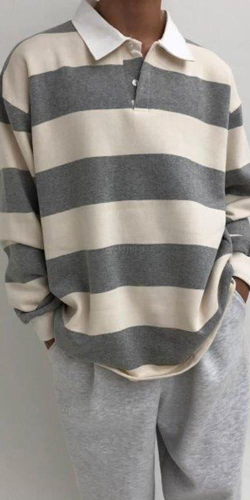 LE REVE - Korean Children Fashion - #Kfashion4kids - Fleece Stripes Collar Tee - 2