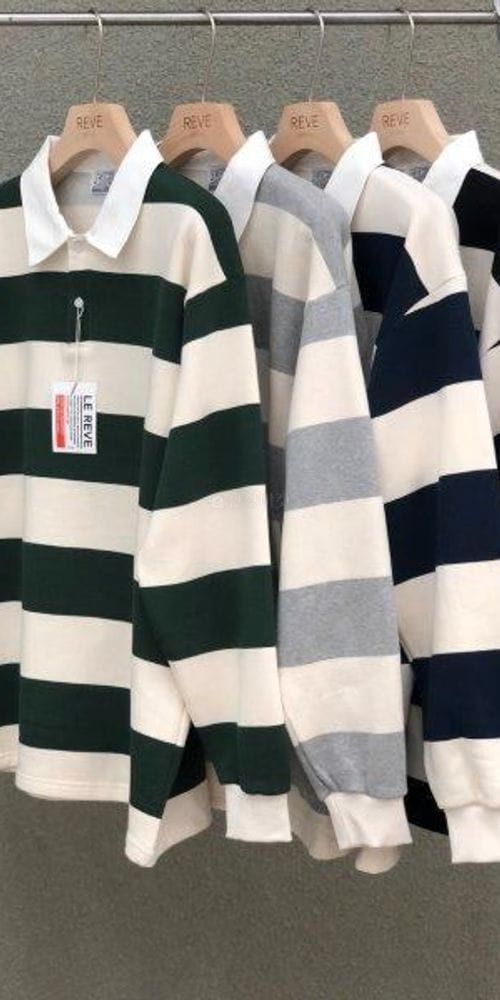LE REVE - Korean Children Fashion - #Kfashion4kids - Fleece Stripes Collar Tee - 4