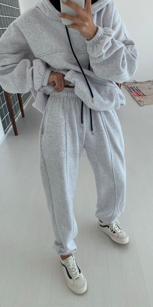 LEOPARD - Korean Children Fashion - #Kfashion4kids - Fleece Stitch Hoody Jogger Pants Set - 2