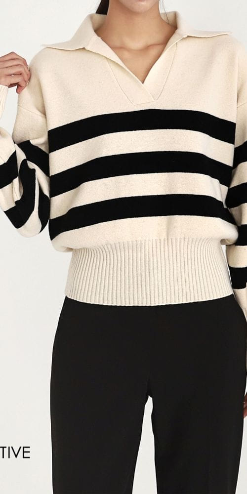 MOTIVE - Korean Children Fashion - #Kfashion4kids - Cash Robin Stripes Knit Tee - 5