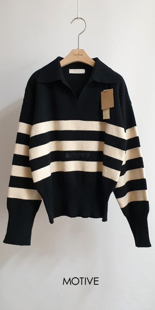 MOTIVE - Korean Children Fashion - #Kfashion4kids - Cash Robin Stripes Knit Tee - 8