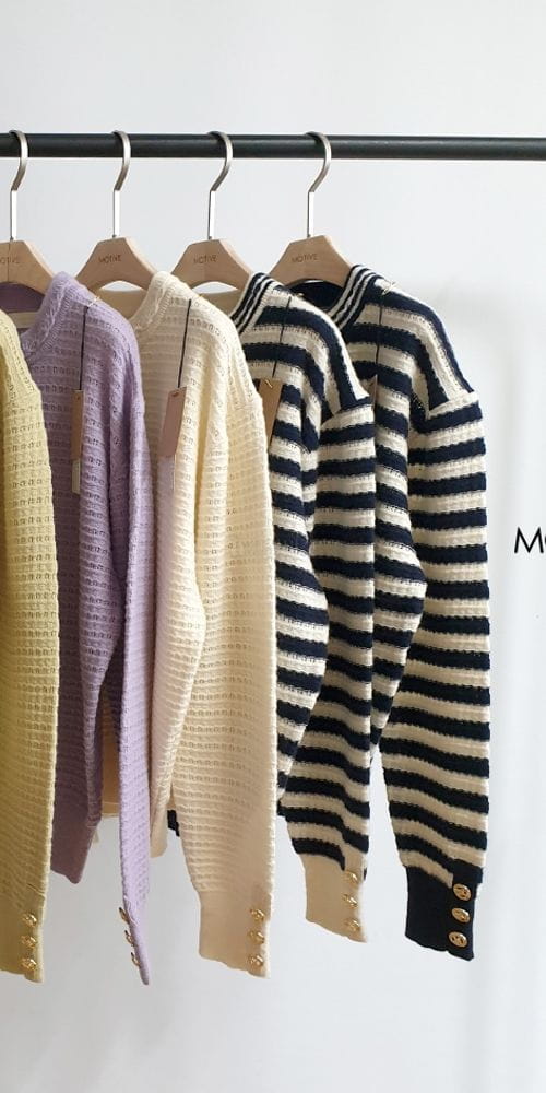 MOTIVE - Korean Children Fashion - #Kfashion4kids - Mer Button Round Knit Tee - 4