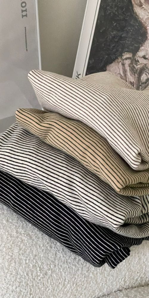 OSENSE - Korean Children Fashion - #Kfashion4kids - Small Stripes Fleece Turtleneck Tee