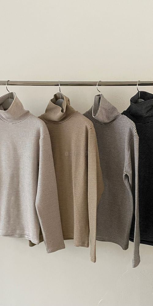 OSENSE - Korean Children Fashion - #Kfashion4kids - Small Stripes Fleece Turtleneck Tee - 2