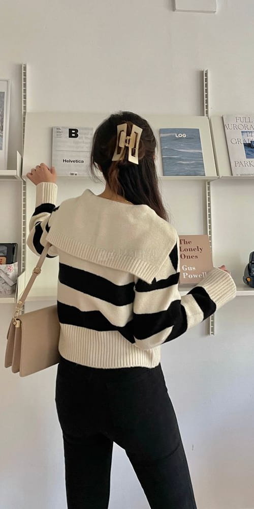 QUEEN - Korean Children Fashion - #Kfashion4kids - Dan Dan Collar Sailor Stripes Knit Tee