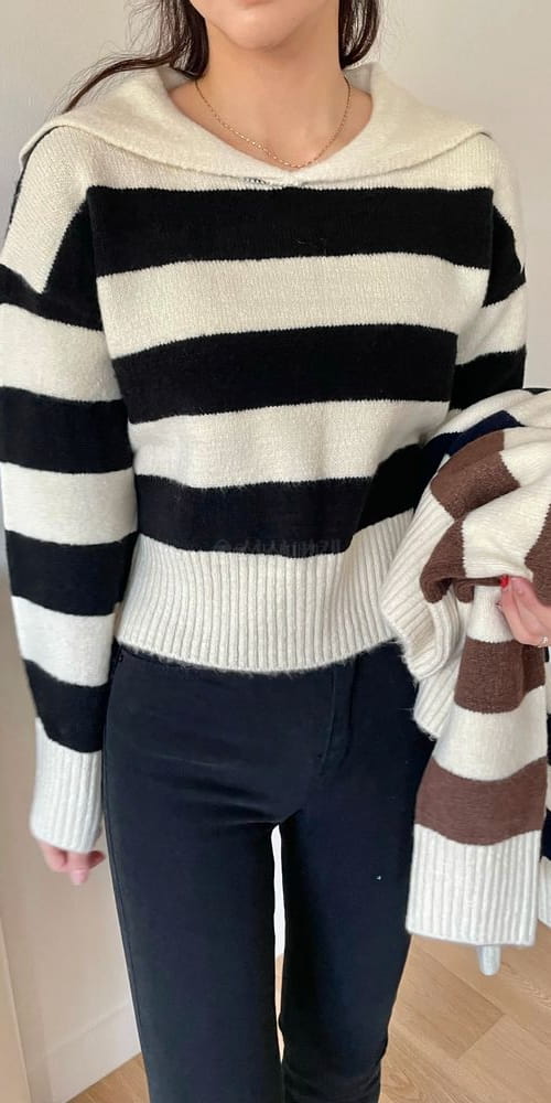 QUEEN - Korean Children Fashion - #Kfashion4kids - Dan Dan Collar Sailor Stripes Knit Tee - 2