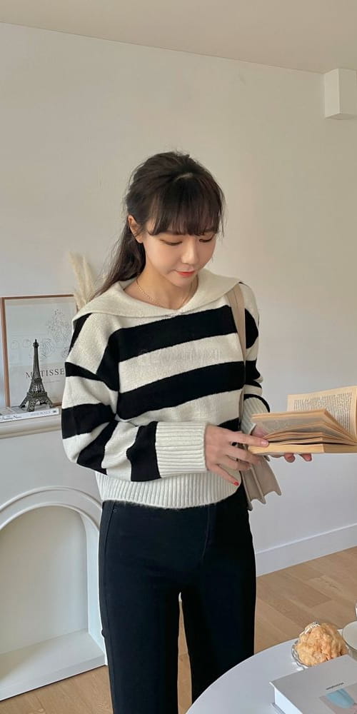 QUEEN - Korean Children Fashion - #Kfashion4kids - Dan Dan Collar Sailor Stripes Knit Tee - 3