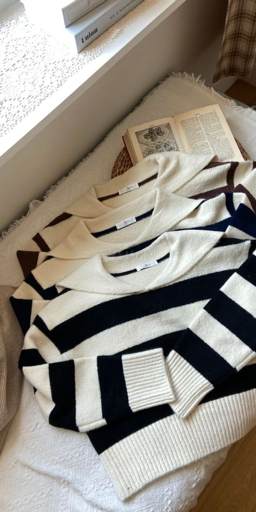 QUEEN - Korean Children Fashion - #Kfashion4kids - Dan Dan Collar Sailor Stripes Knit Tee - 4