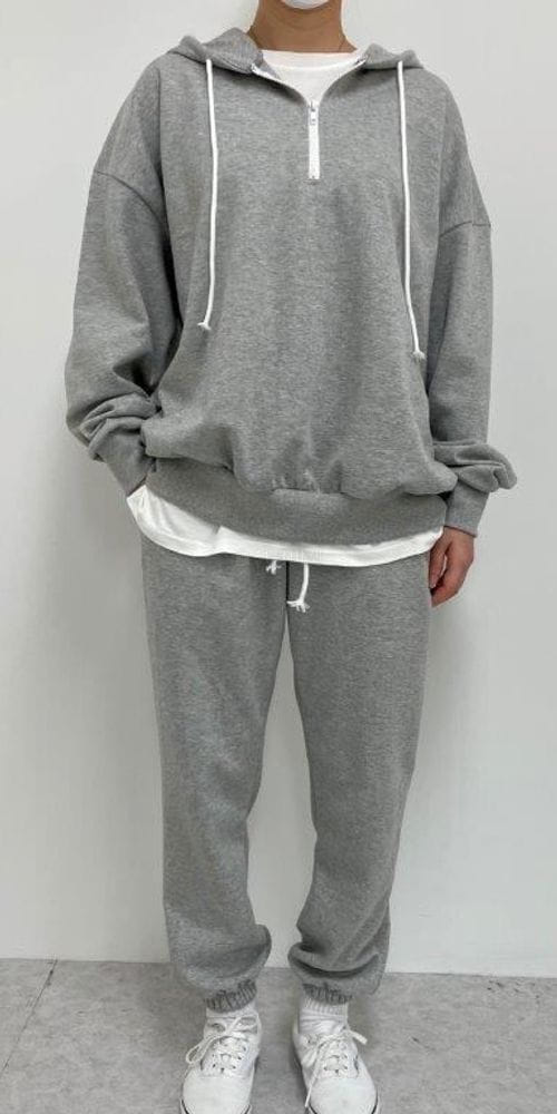 QUEENS MADE - Korean Children Fashion - #Kfashion4kids - Half Zip-up Hoody Bottom Set - 2