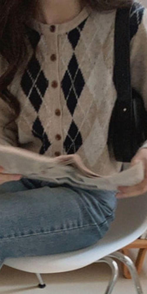TO U - Korean Children Fashion - #Kfashion4kids - Petti Argyle Mini Cardigan