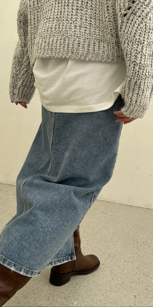 UND, - Korean Children Fashion - #Kfashion4kids - Slit Denim Skirt - 2