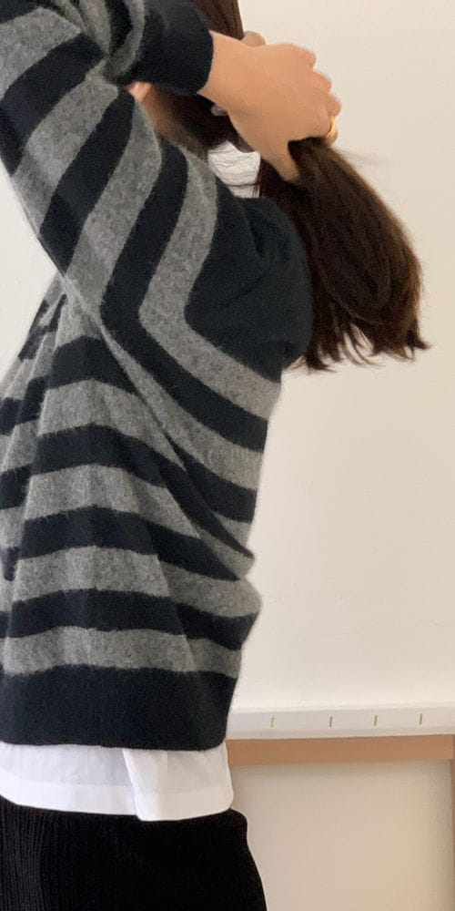VINEYARD - Korean Children Fashion - #Kfashion4kids - Racoon Stripes Knit Tee
