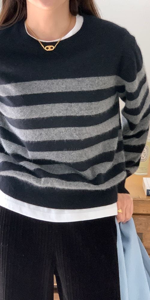 VINEYARD - Korean Children Fashion - #Kfashion4kids - Racoon Stripes Knit Tee - 2
