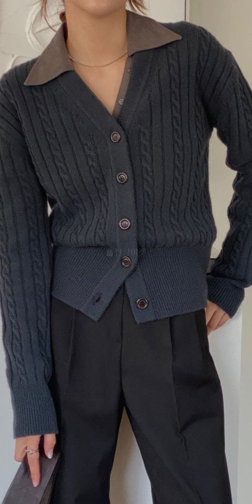 VINEYARD - Korean Children Fashion - #Kfashion4kids - Pain Cable Cardigan