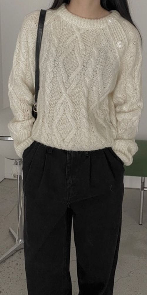 WHYNOT - Korean Children Fashion - #Kfashion4kids - Cable Button Knit Tee