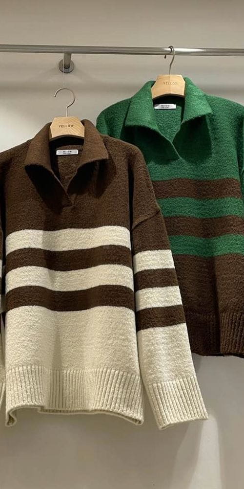 YELLOW - Korean Children Fashion - #Kfashion4kids - Eblin Collar Stripes Knit Tee